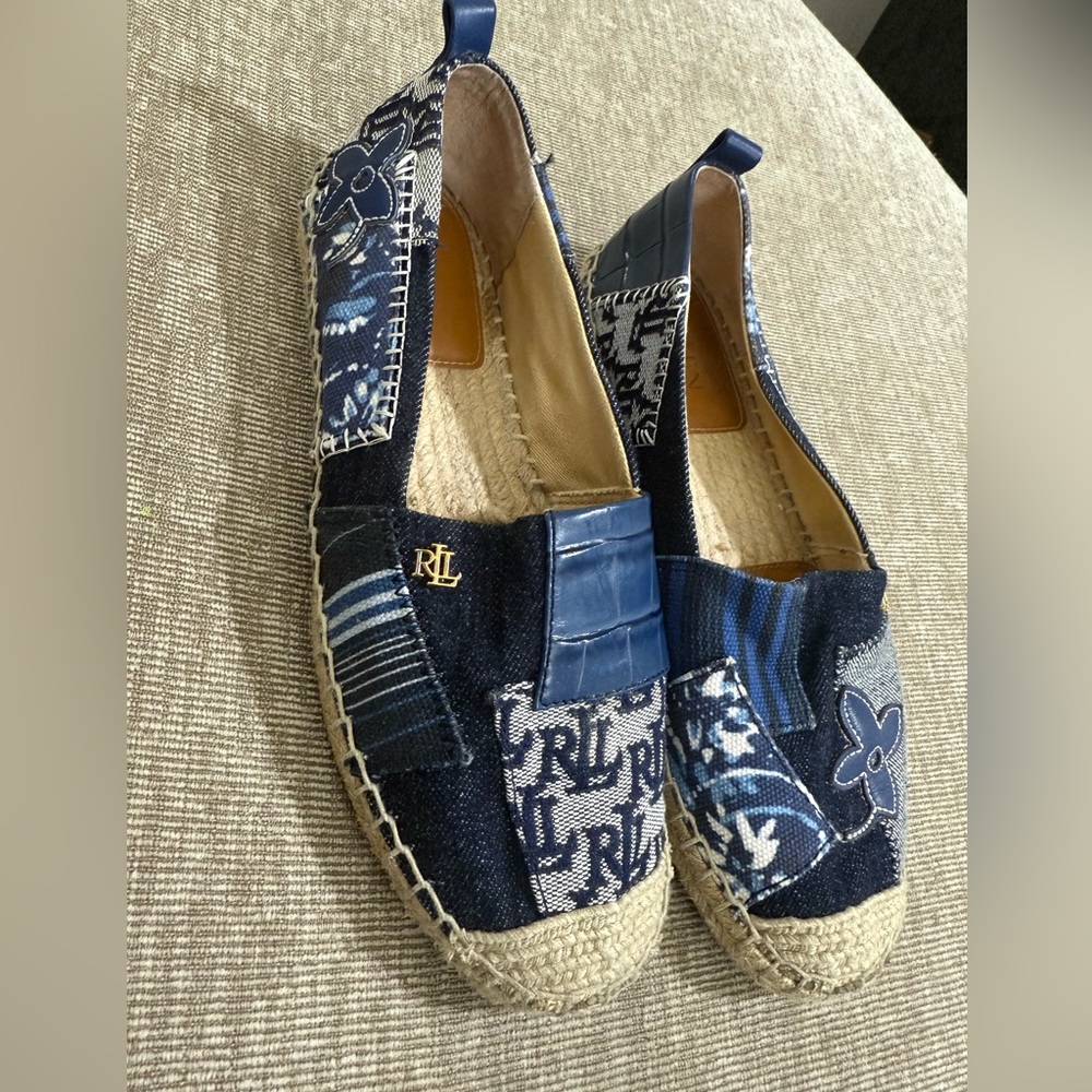 Ralph Lauren Navy and White Patchwork Espadrilles